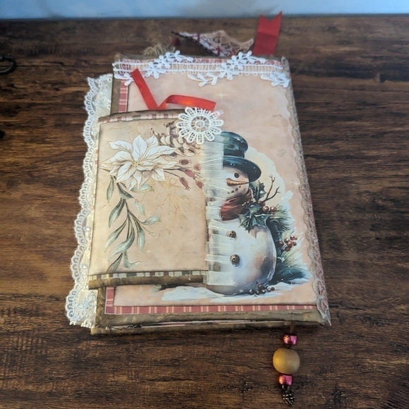 🌻Christmas Rustic Junk Journal-Handmade- Recycled Material-Snowman- Primitive - Picture 11 of 12